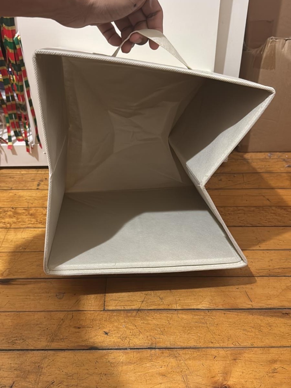 Collapsible Canvas Storage Bin in Light Beige